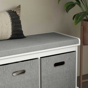 Shoe Storage Bench with Seat, Entryway Bench Seat with Cushion, 3 Fabric Drawers for Hallway, Dark Grey – view 21