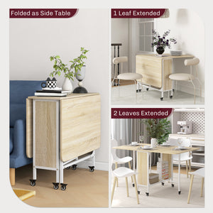 Folding Dining Table, Extendable Kitchen Table for Small Spaces with Storage Shelf and 6 Wheels – view 17
