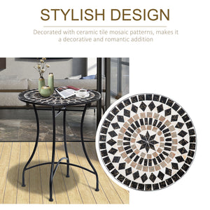 Mosaic Patio Table, Round Coffee Table with Metal Frame, Garden Furniture for Outdoor, Poolside, Black