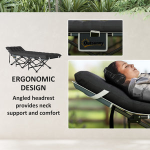 26.8" Wide Folding Bed, Camping Cot for Adults with Cushion, Carry Bag, Max Load 330 LBS, Black