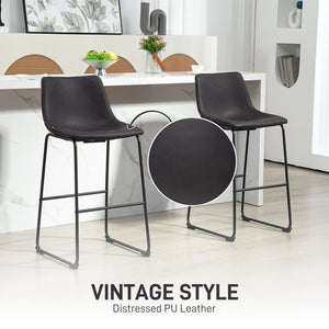 Counter Height Bar Stools Set of 2, Vintage PU Leather Bar Chairs, Kitchen Stool with Footrest, Dark Brown