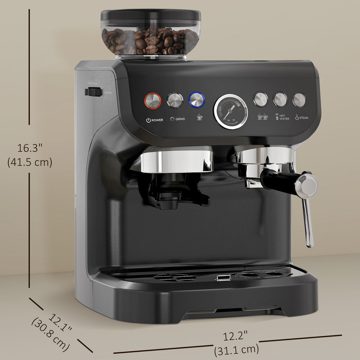 Espresso Machine, 15 Bar Barista Coffee Maker with Milk Frother, Fast Heating, Grinder for Espresso, Latte, Cappuccino