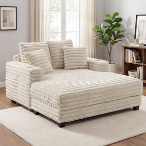 60" Chaise Lounge Chair, Oversized Upholstered Sofa Bed with Cup Holders & Pillows – view 7