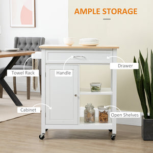 Rolling Kitchen Cart with Wood Top and Drawer, Kitchen Island on Wheels for Dining Room, Black | Aosom Canada