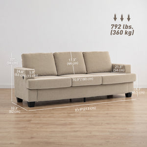 3 Seater Sofa with USB Ports & Cup Holders, Chenille-Feel Upholstered Couch for Living Room, Grey – view 9