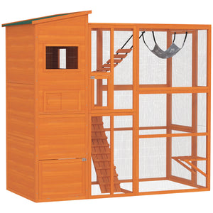 76" Catio Outdoor Cat Enclosure with Cat Condo, Jumping Platforms, Ladder, Ramps – view 8