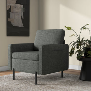 Accent Chair Modern Upholstered Armchair with Side Pockets and Cushion for Bedroom, Living Room, Beige – view 20