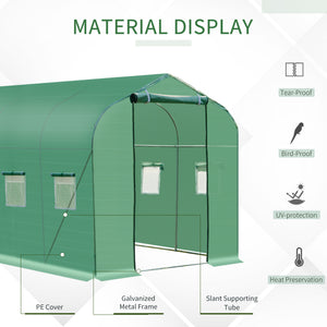 13'x6.6'x6.6' Polytunnel Greenhouse Walk in Greenhouse with Windows, Door & Wind Resistance Level 5, Green