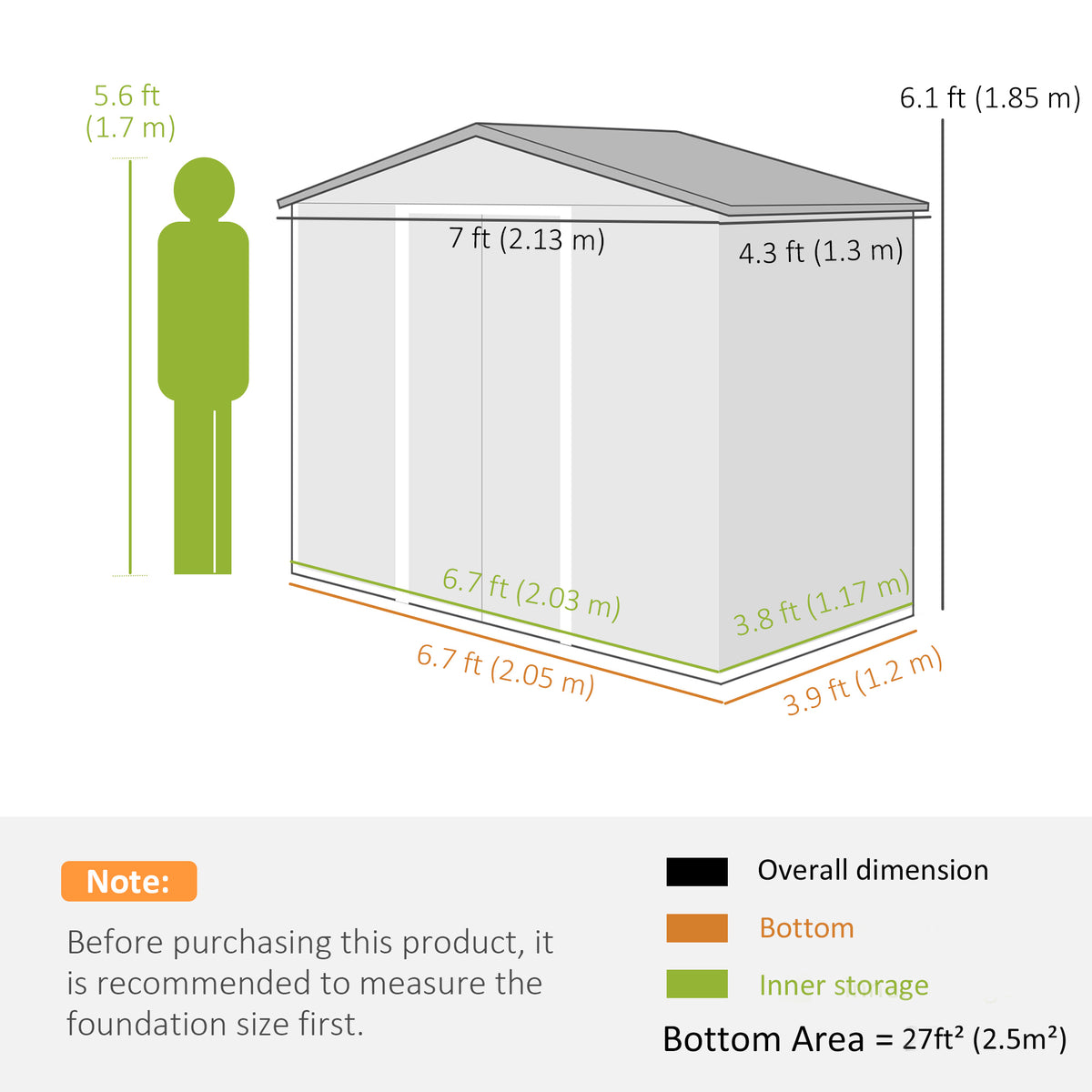 7 x 4 x 6 ft Metal Outdoor Storage Shed, Heavy-Duty Garden Tool House with Foundation Kit and Double Doors, Ideal for Patio and Backyard Storage, Light Brown