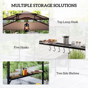 8' x 7.6' Grill Gazebo, Double Tiered Barbecue Grill Gazebo Shelter w/ Side Awning, 2 Side Shelves – view 12