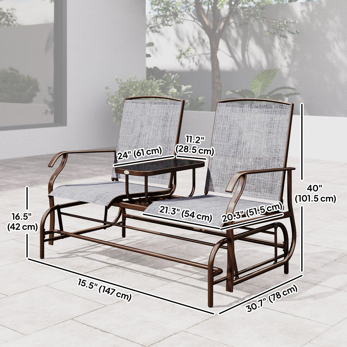 Patio Glider Rocking Chair 2 Person Outdoor Loveseat Rocker Garden Furniture Bench, Grey – view 2