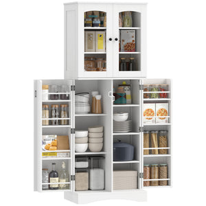 64" Tall Kitchen Pantry Cabinet, Kitchen Cabinet with Soft-Close Acrylic Doors, 10 Shelves, 8 Door Racks, White