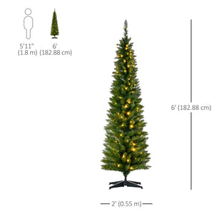 6' Pre Lit Artificial Pencil Christmas Trees, Xmas Tree with Realistic Branches and Warm White LED Lights – view 2