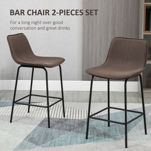 Bar Stools Set of 2, Upholstered Counter Height Bar Chairs, Kitchen Stools with Steel Legs
