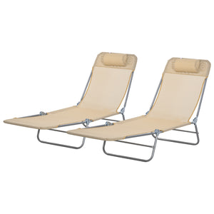 Folding Outdoor Lounge Chair Set of 2, Reclining Tanning Chair with 5-Position Adjustable Backrest, Black – view 3