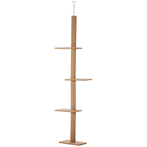 100" Floor To Ceiling Cat Tree w/ 3 Perches Activity Center for Kittens Cat Tower Furniture, Light Brown