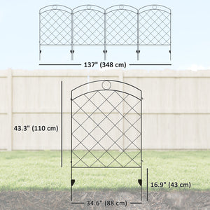 4 Pack Garden Fencing for Yard, Decorative Fence Panels as Animal Barrier and Flower Edging, Circle, Black