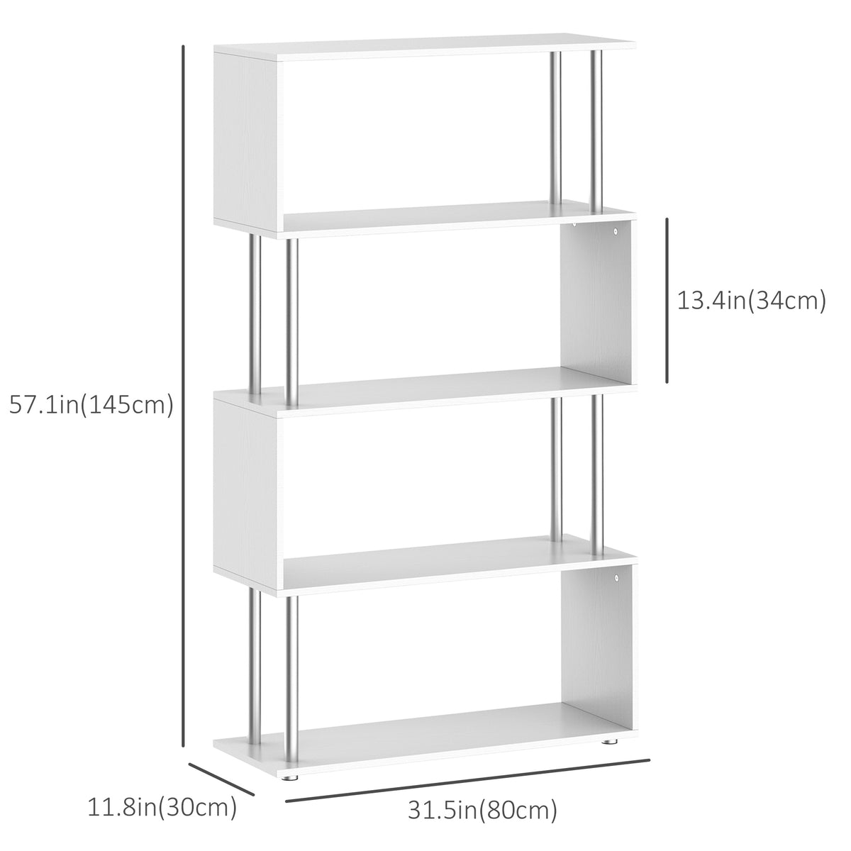5-Tiers Geometric Wooden Bookcase S-Shaped Storage Bookshelf Display with Metal Frame for Living Room – view 2