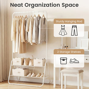 Heavy Duty Clothes Rack with Hanging Rod and Storage Shelves-White view 7