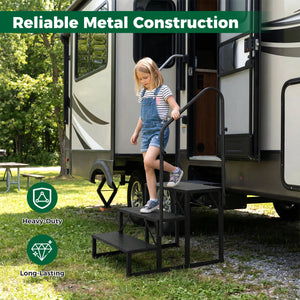 Heavy Duty Hot Tub Stair with Wide Anti-Slip Platforms for Porch and Mobile Home-Black view 9