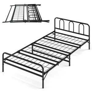 Heavy Duty Metal Twin Foldable Bed Frame with Headboard & Footboard-Black
