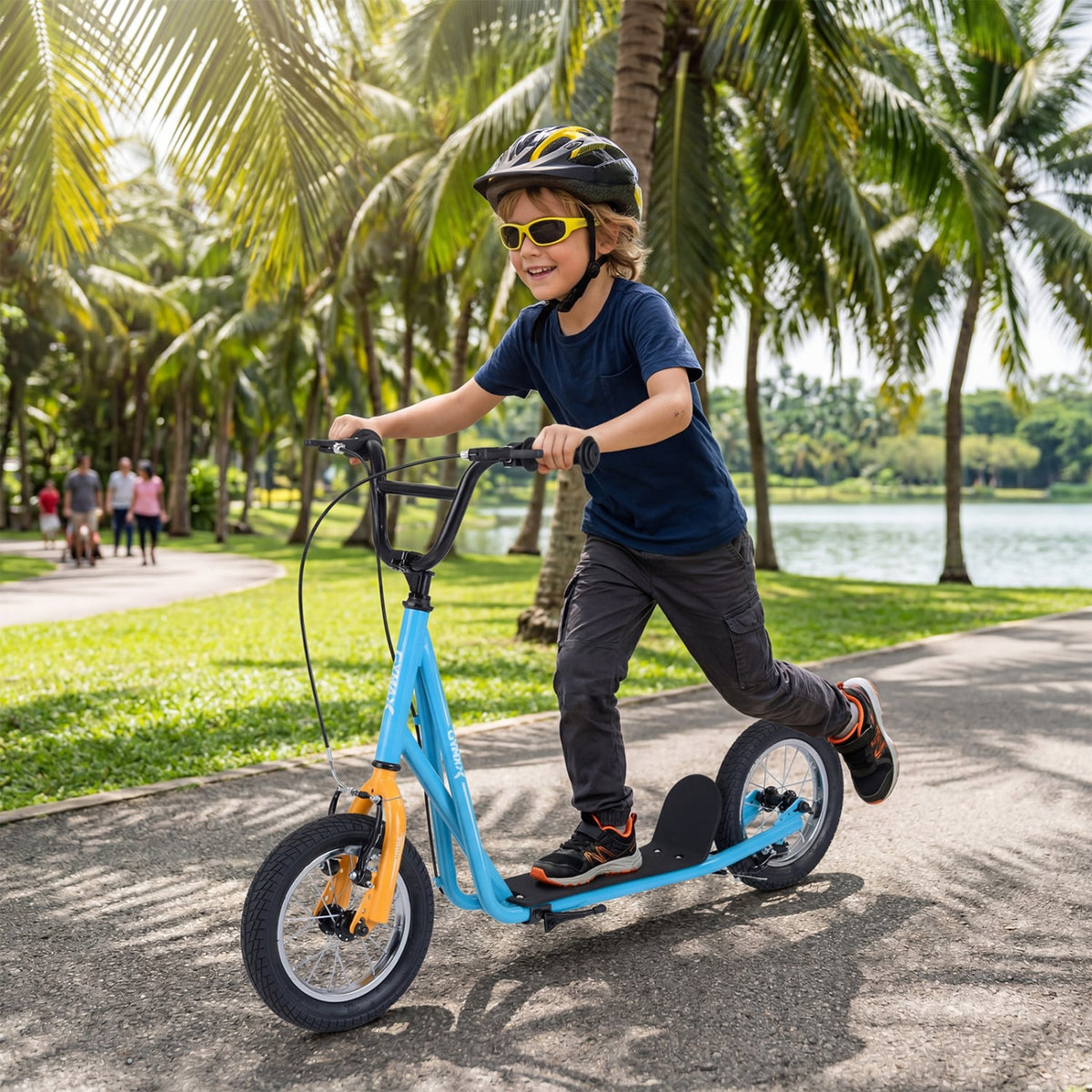 Height Adjustable Kid Kick Scooter with 12 Inch Air Filled Wheel-Blue view 2