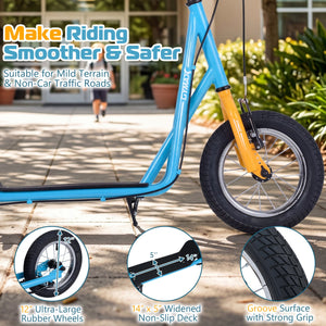 Height Adjustable Kid Kick Scooter with 12 Inch Air Filled Wheel-Blue view 8
