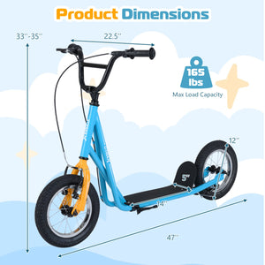 Height Adjustable Kid Kick Scooter with 12 Inch Air Filled Wheel-Blue view 5