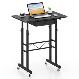 Height Adjustable Laptop Desk with Fabric Drawer Tablet Holder and Lockable Wheels-Black view 4