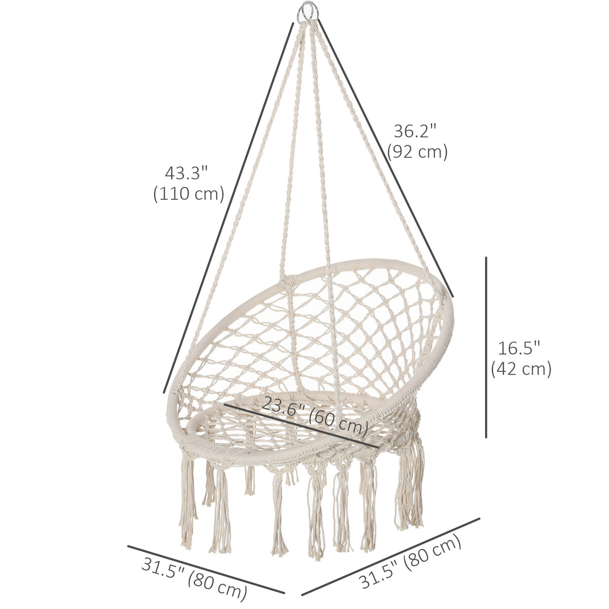 Patio Hammock Chair, Hanging Rope Hammock Swing for Indoor & Outdoor Use with Backrest – view 2