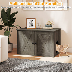 Hidden Cat Litter Box Enclosure Furniture with Divider-Oak view 7
