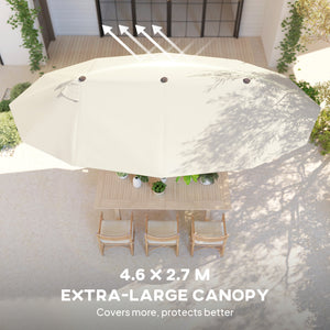 15' Outdoor Patio Umbrella with Twin Canopy Sunshade Steel Table Umbrella with Lift Crank Beige