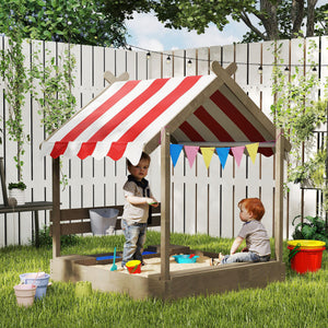 Outdoor Wooden Sandbox with Cover for 3-7 Years Old, Backyard, Brown – view 14