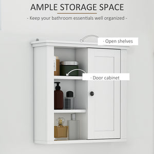 Bathroom Wall Cabinet, Wall Mounted Medicine Cabinet with 3 Open Shelves and Storage Cupboard for Laundry Room, White