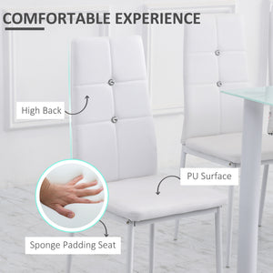 Set of 4 Modern Style Dining Chairs, Button Tufted High Back Side Chairs with Upholstered Seat, Steel Legs, White