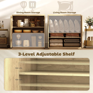 Sideboard Buffet Cabinet Set of 2, Kitchen Cabinet with Soft-Close Door and Adjustable Shelves for Living Room, Oak