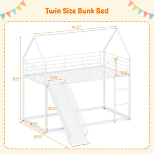 House-shaped Metal Twin Over Twin Low Bunk Bed-White view 4