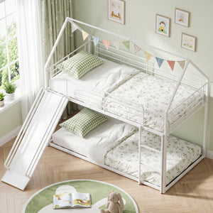 House-shaped Metal Twin Over Twin Low Bunk Bed-White view 5