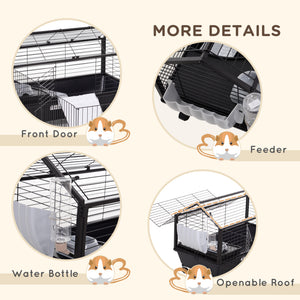 Guinea Pig Cage with Foldable Detachable Playpen, Rolling Rabbit Chinchilla Hedgehog Bunny Cage Small Animal Habitat with Water Bottle, Hay Feeder, 34.5" x 50.5" x 22"