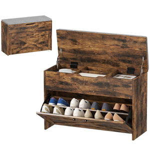 Shoe Storage Bench with Flip Drawer and Lift Top Storage, Entryway Bench with Seat Cushion for Hallway – view 8