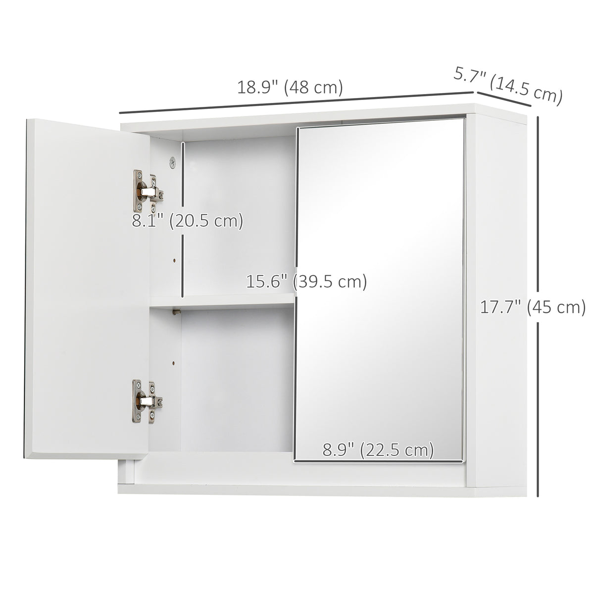 Wall Mounted Bathroom Medicine Cabinet Mirrored Cabinet with Hinged Door 2-Tier Storage Shelves White
