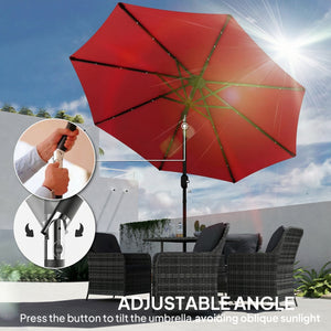 9ft Solar Patio Umbrella Outdoor Sunshade 24 LED Lights Tilt Canopy Wine Red – view 4