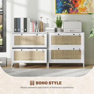 2-Drawer Filing Cabinet with Lock, Rattan File Cabinet with Adjustable Hanging Bar, Natural – view 21