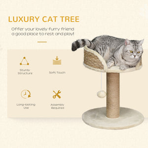 Cat Tree with Scratching Post, Toy Ball, Perch, Small Cat Tower for Indoor Cats - 16" x 16" x 19", Beige – view 3