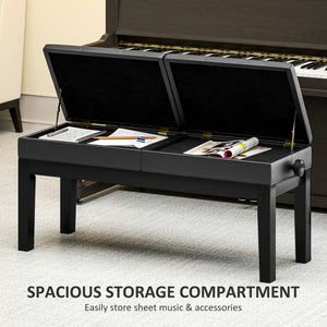 Piano Bench with Storage, Height Adjustable Piano Stool, PU Leather Tufted Keyboard Seat, Black