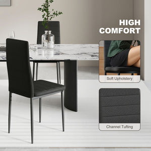 High Back Dining Chairs, Modern Upholstered Linen Fabric Accent Chairs with Metal Legs for Kitchen, Set of 6, Black