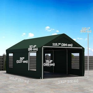 12 x 20ft Carport with 2 Roll-Up Doors, 4 Windows, Portable Garage with Removable Sidewalls for Car, Truck – view 9