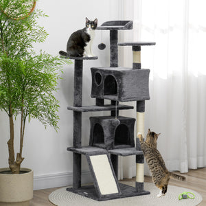54" Cat Tree, Multi-Level Cat Tower with Scratching Posts, Cat Condos, Bed, Platforms, Ramp, Toy Ball, Beige – view 14