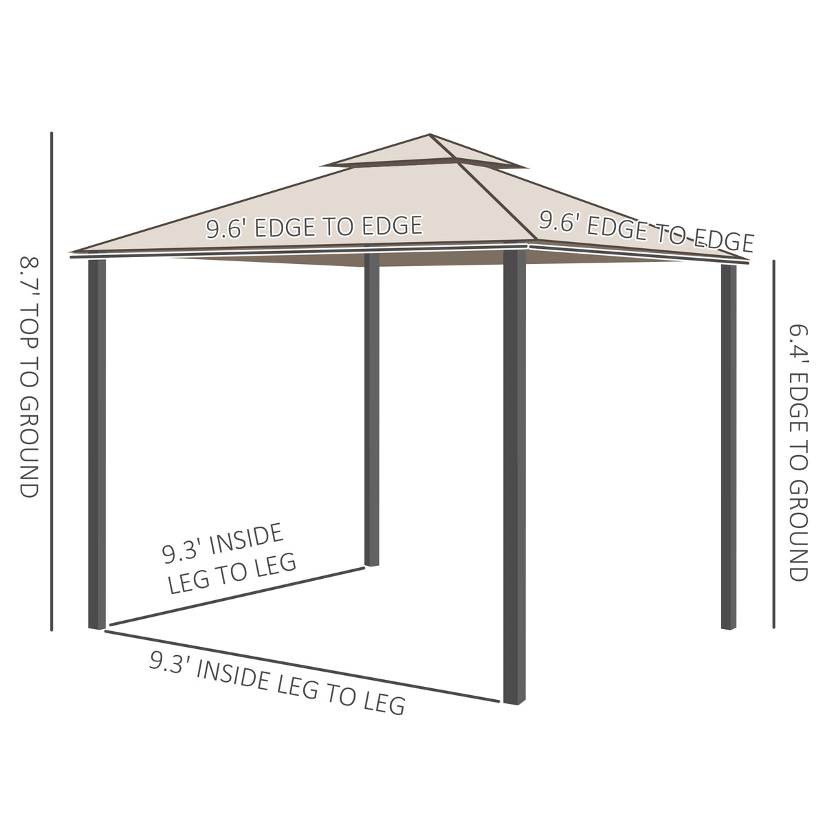 10' x 10' Patio Gazebo Pavilion, 2-Tier Roof Canopy Outdoor Event Party Tent with Steel Frame for Garden – view 2