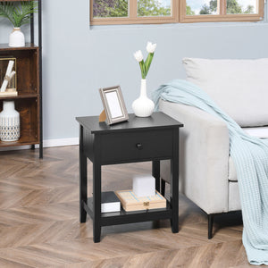 Modern Style Nightstand, Small End Table with Drawer and Storage Shelf for Bedroom, Living Room, Black – view 6